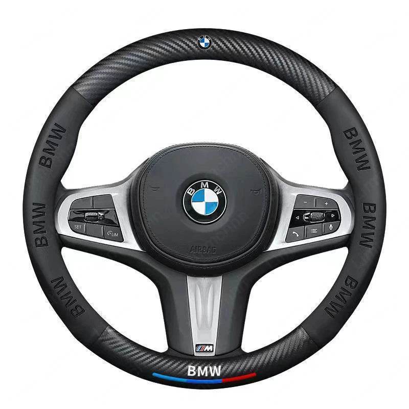 BMW 3D Carbon Fiber Leather Steering Wheel Cover - BMW Black