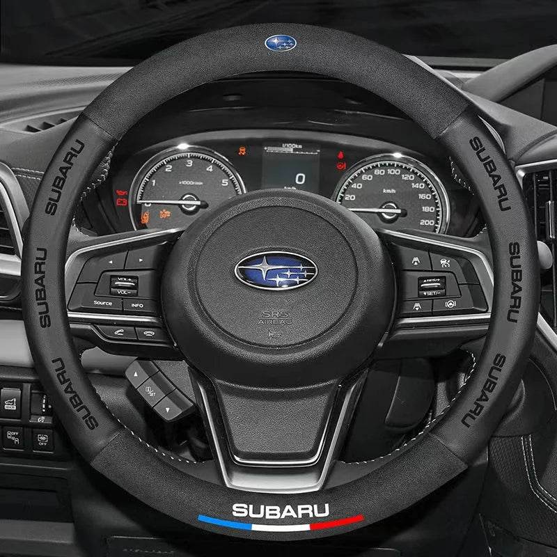 Subaru Steering Wheel Cover | Suede Leather 3D Logo - Red
