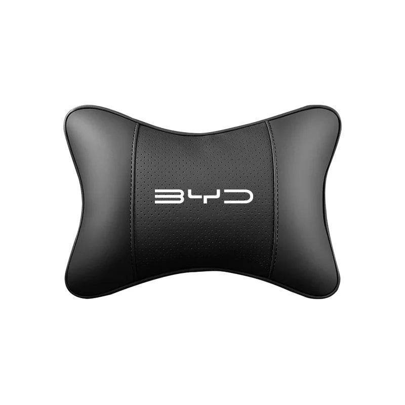 BYD Leather Car Neck Pillow Headrest Cushion - Head-Black
