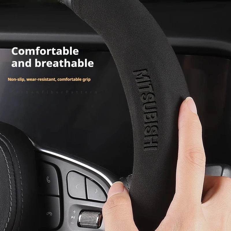 Mitsubishi Carbon Fiber Leather Steering Wheel Cover - Black