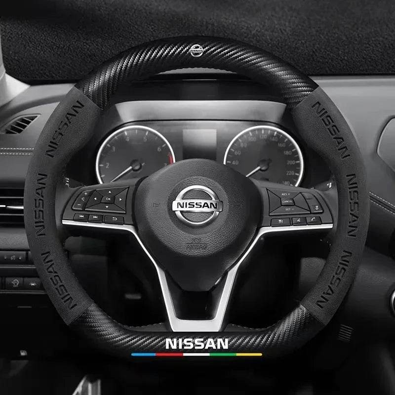 Nissan Carbon Fiber Suede Steering Wheel Cover - O Style Brown
