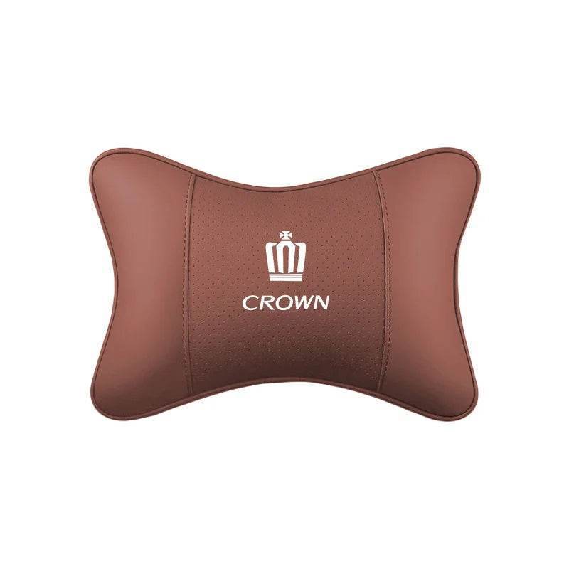 Toyota Crown Leather Car Neck Pillow - TZ-Saddle brown
