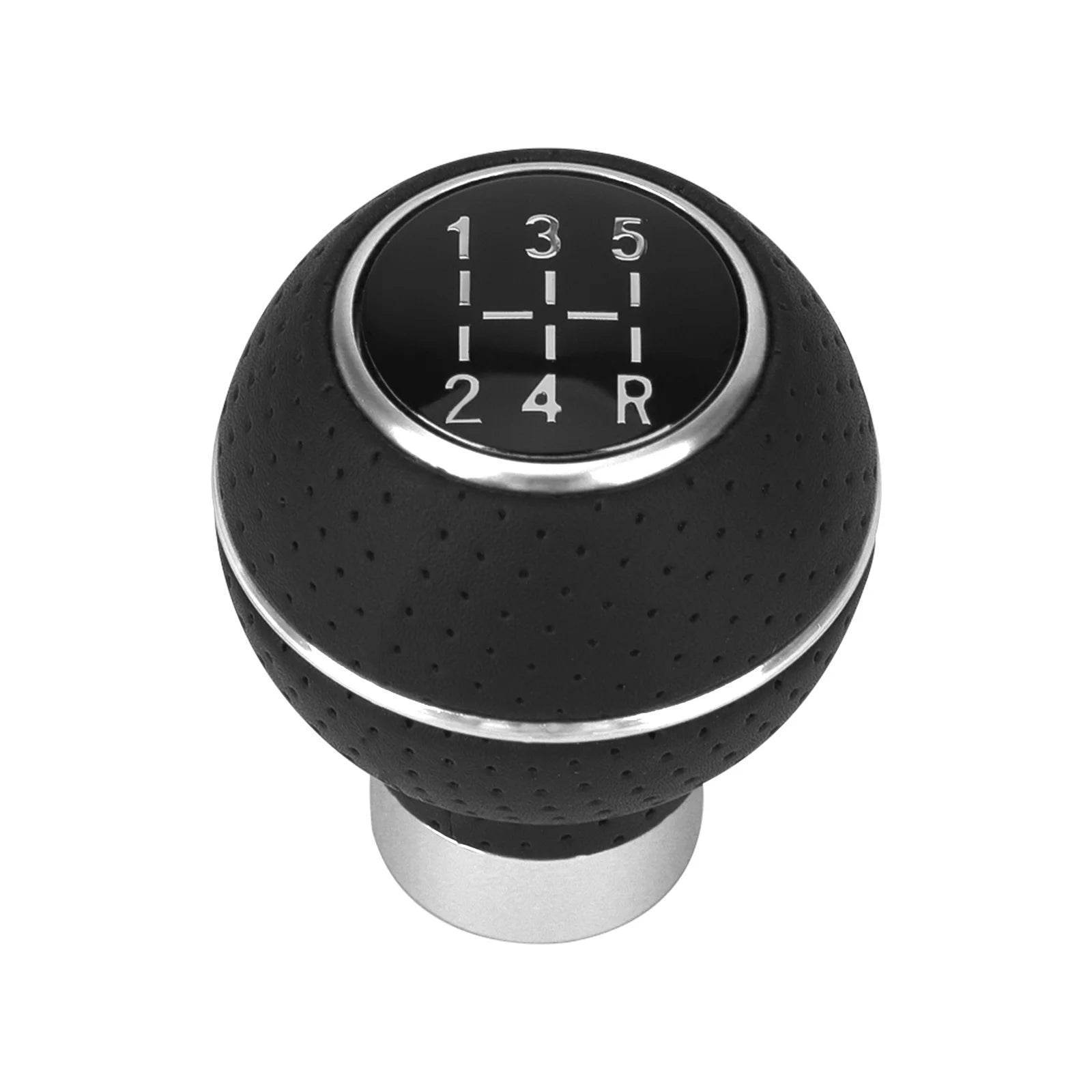 Universal 5-Speed Gear Shift Knob | Leather & Aluminium | M8–M12 Compatible - Silver