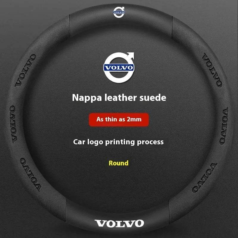 Volvo Carbon Fiber Leather Steering Wheel Cover - Leather Suede Black