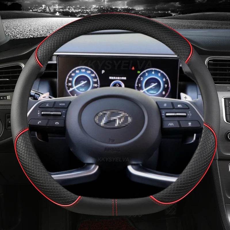 Hyundai Leather Steering Wheel Cover - RED D SHAPE