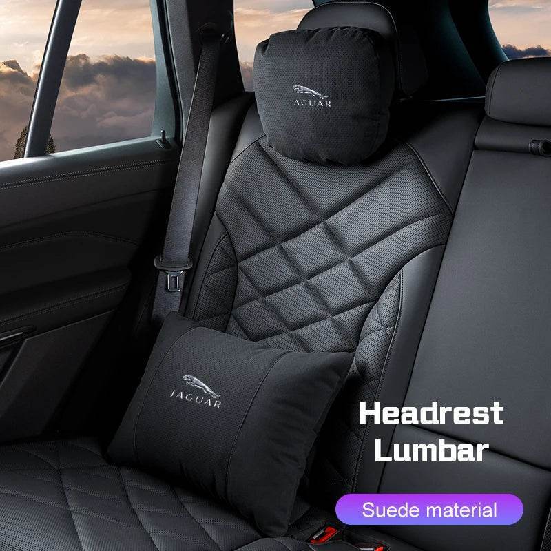 Breathable Suede Car Neck Pillow for Jaguar XE, XJ, XF, E-Pace, XJL & More - headrest 1pc black