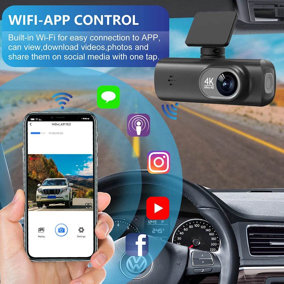 4K WIFI V22 Mini Dashcam Night Vision with Rear Camera -