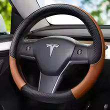 Tesla Model 3 Leather Steering Wheel Cover - Coffee
