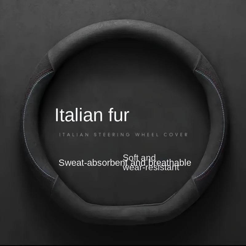 Luxury Faux Fur Steering Wheel Cover (38cm) - Black / Round