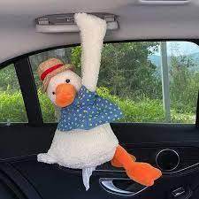 Duck Tissue Box – Plush Cartoon Car Tissue Holder & Storage Bucket - Duck Tissue Box