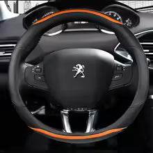 Peugeot Carbon Fiber Leather Steering Wheel Cover - Orange