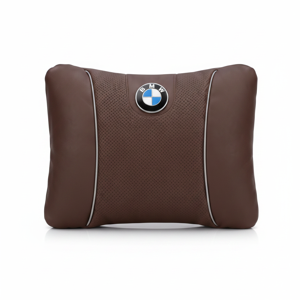 BMW Car Neck Pillow and Lumbar Support Cushion Set - Lumbar Brown