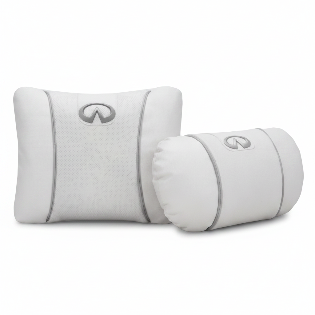 Infiniti Car Neck Pillow & Lumbar Support Cushion - Set White