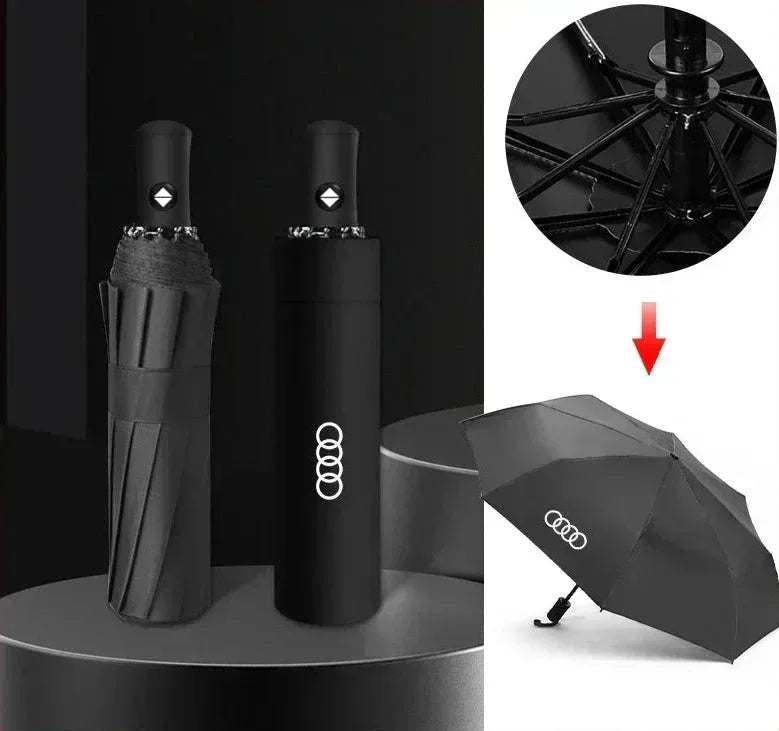 Audi automatic folding car umbrella, one of several brand-matched umbrellas and drinkware pieces featured in this guide