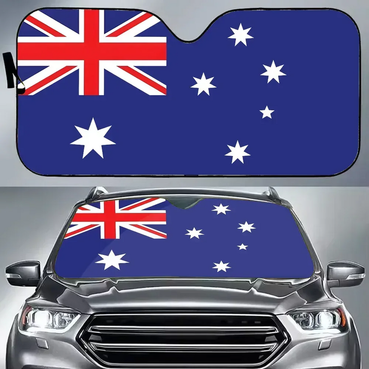 Australian flag windscreen sunshade, an example of a custom-fit car sunshade