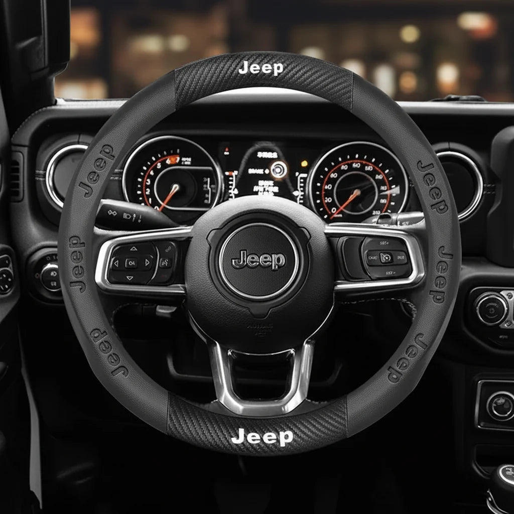 Jeep Wrangler steering wheel cover, one of many Jeep, Dodge, RAM and Chrysler accessories available at CarMoods