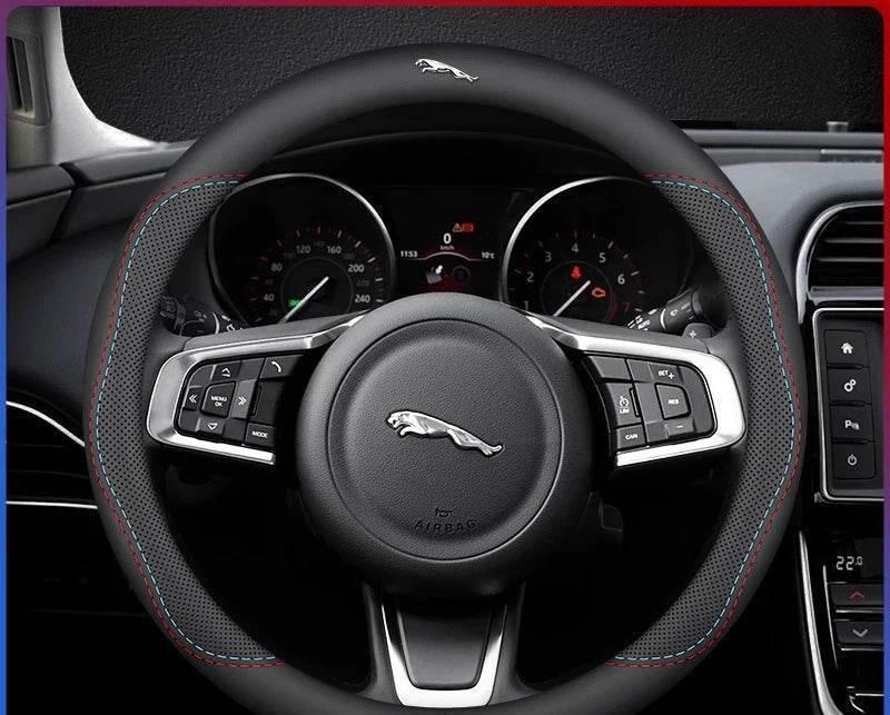 Jaguar leather steering wheel cover, one of the accessories featured in this Jaguar and Land Rover guide