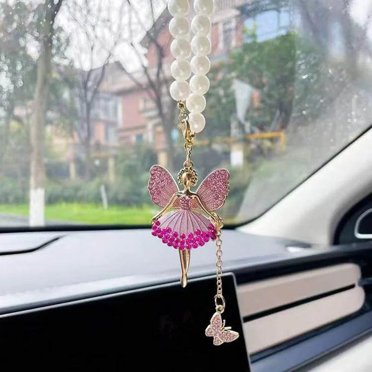 Diamond crystal angel rearview mirror pendant styling a car interior