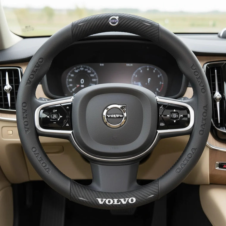 Volvo carbon fibre leather steering wheel cover, a featured accessory for Volvo and Polestar owners