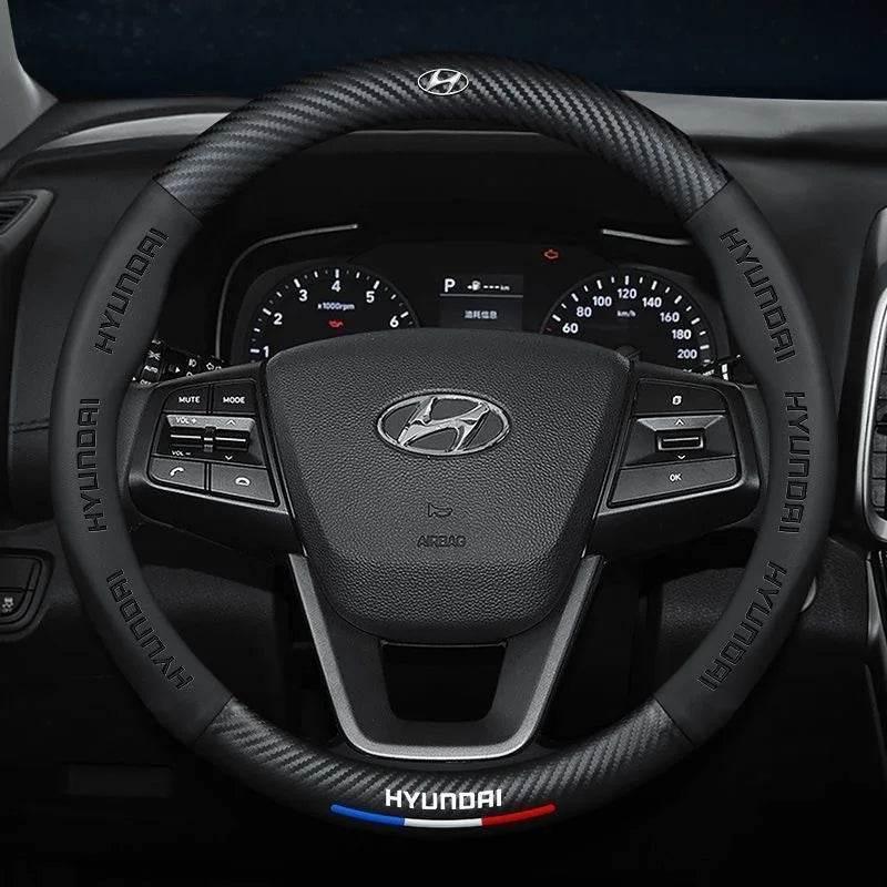 Hyundai leather steering wheel cover, one of the accessories featured in this Hyundai and Kia accessories guide