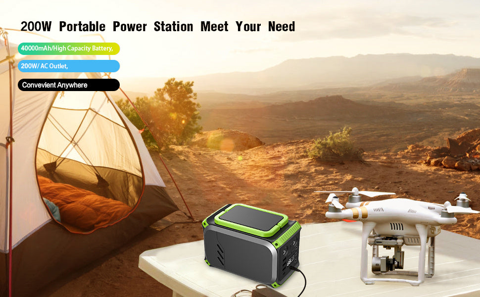 110V Camping Power Station – 148Wh 200W Solar Generator, 40000mAh Emergency Battery Backup