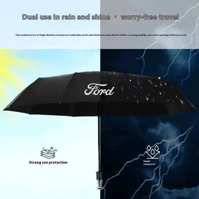 Ford Windproof Auto Folding Sunshade Umbrella - Black