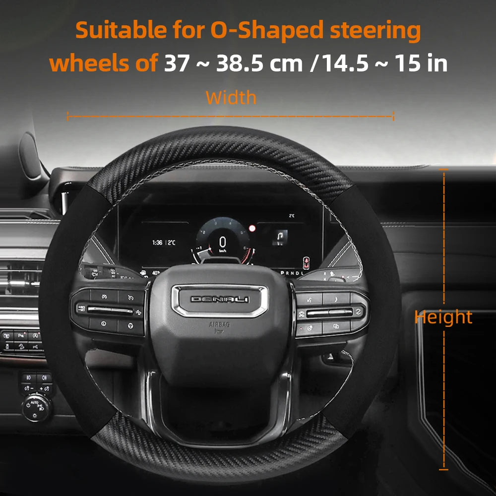 GMC Suede Carbon Fibre Steering Wheel Cover - Round Shape / M / Black