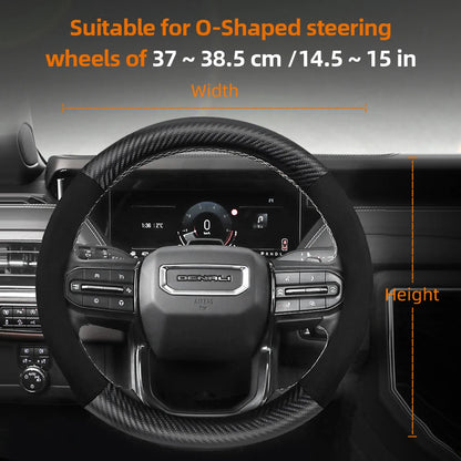 GMC Suede Carbon Fibre Steering Wheel Cover - Round Shape / M / Black