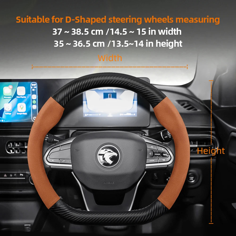 Proton Suede Steering Wheel Cover - D Shape / Medium / Brown