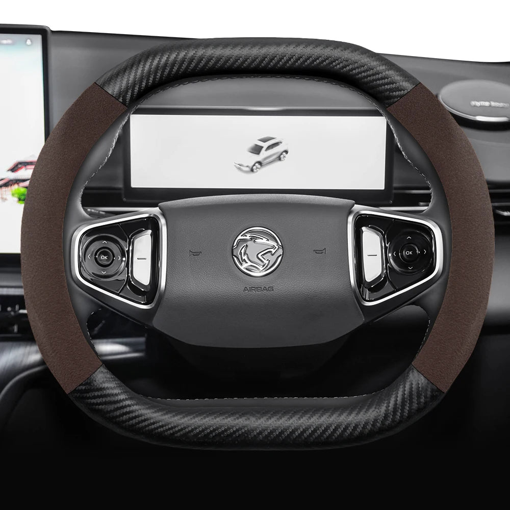 Proton Suede Steering Wheel Cover - Oval Shape / One Size / Mocha