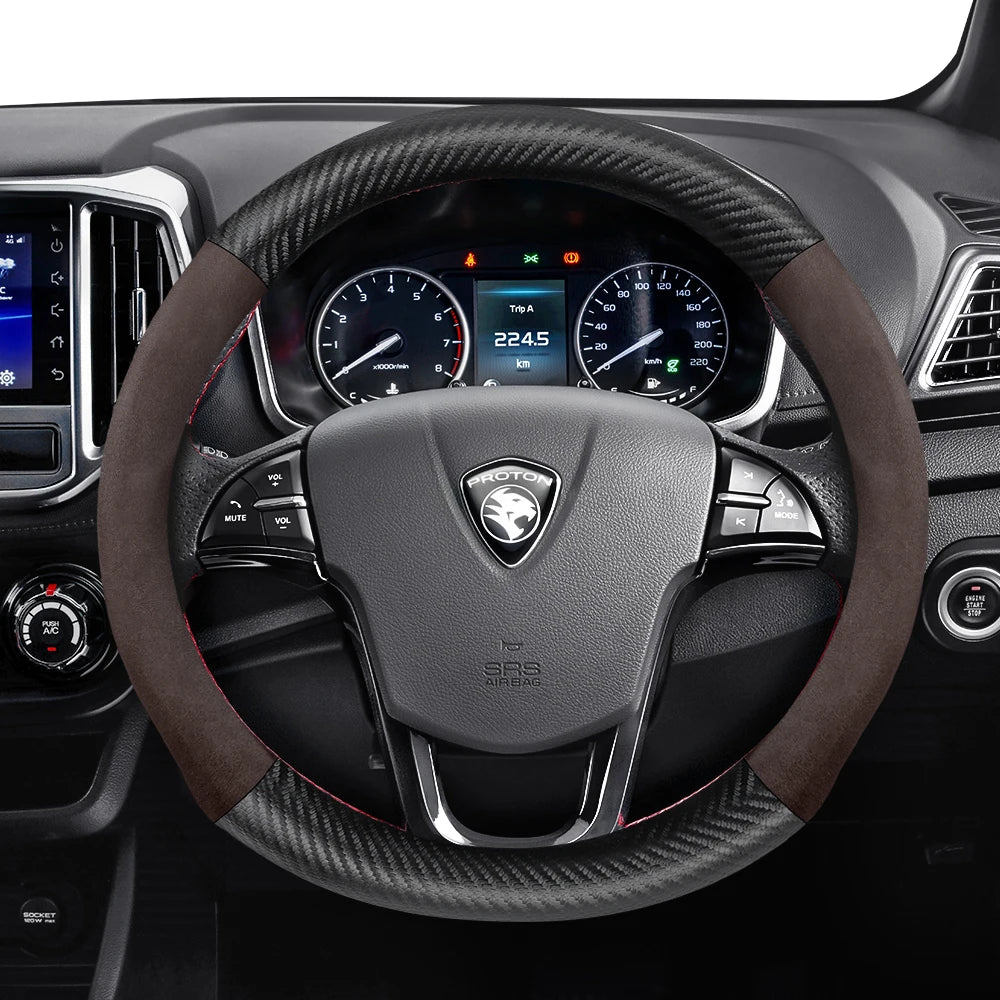 Proton Suede Steering Wheel Cover - Round Shape / One Size / Mocha