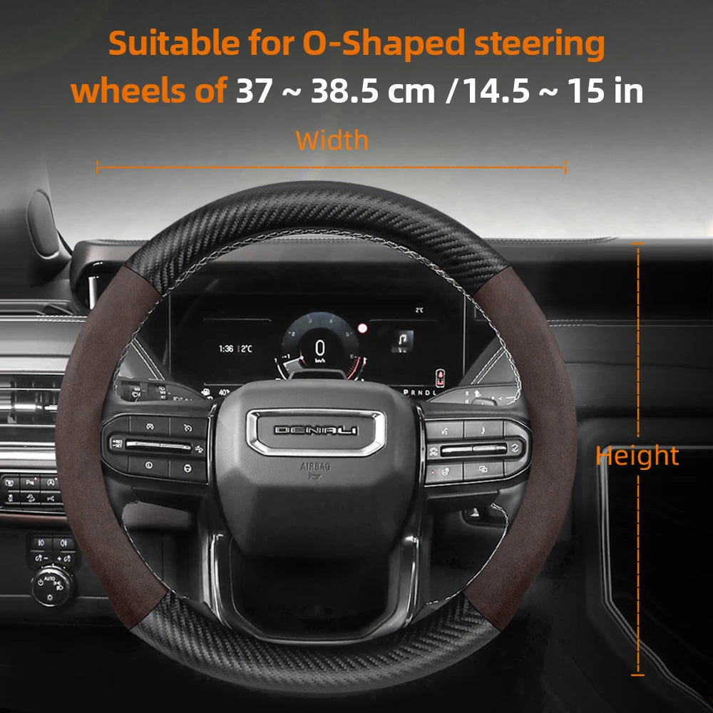 GMC Suede Carbon Fibre Steering Wheel Cover - Round Shape / M / Mocha