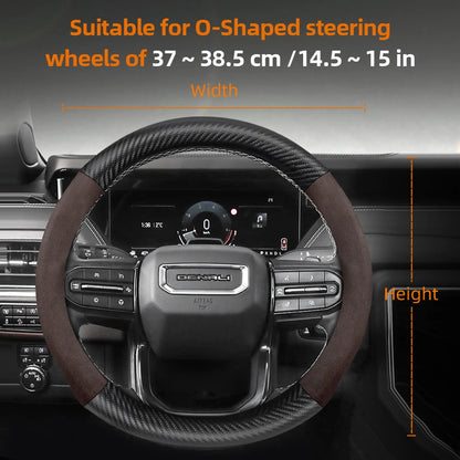 GMC Suede Carbon Fibre Steering Wheel Cover - Round Shape / M / Mocha