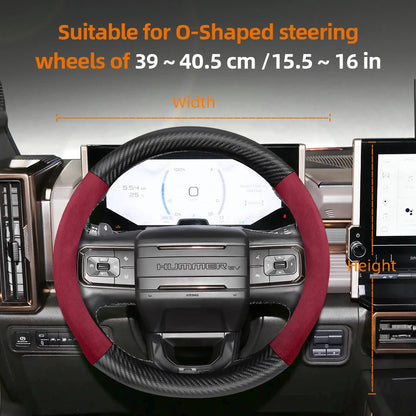 GMC Suede Carbon Fibre Steering Wheel Cover - Round Shape / L / Red