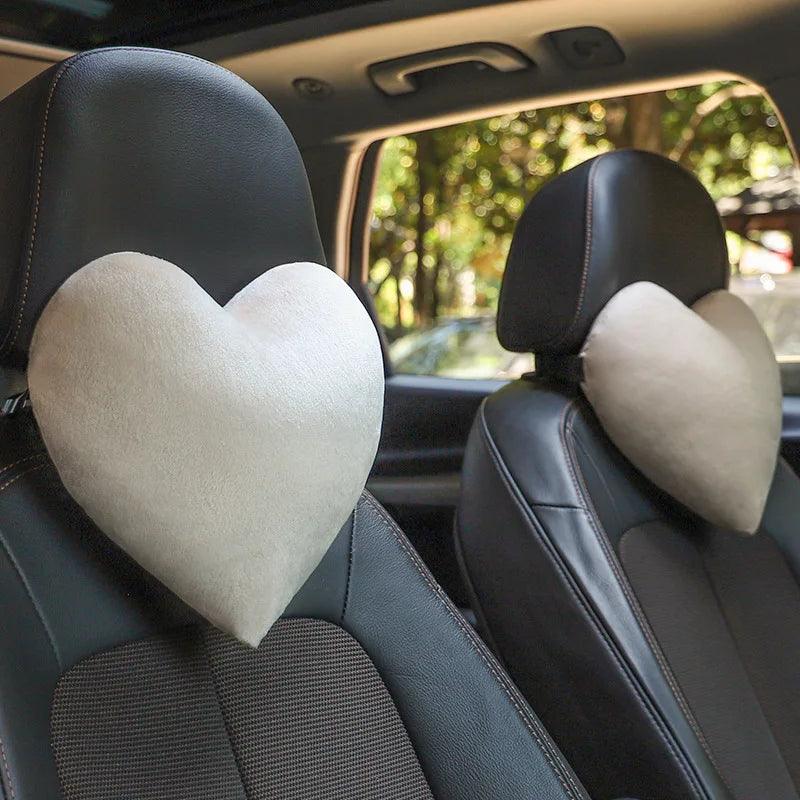 Heart-Shaped Plush Car Headrest Pillow - Soft Neck Support Cushion
