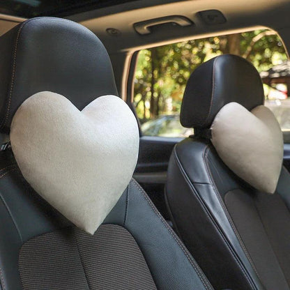 Heart-Shaped Plush Car Headrest Pillow - Soft Neck Support Cushion
