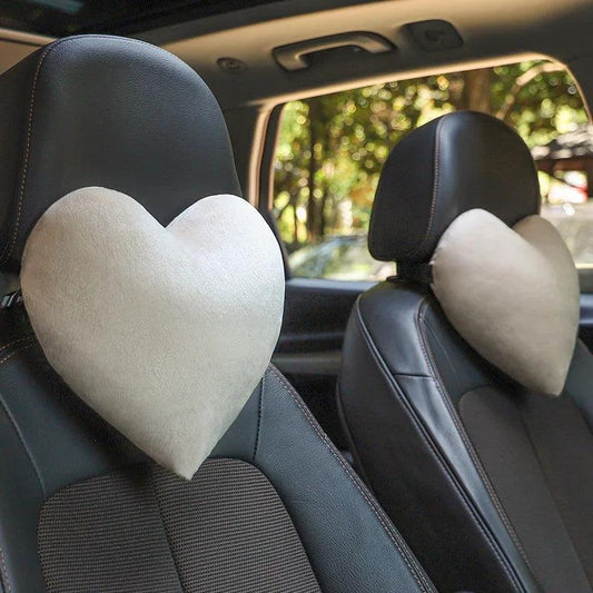 Heart-Shaped Plush Car Headrest Pillow - Soft Neck Support Cushion