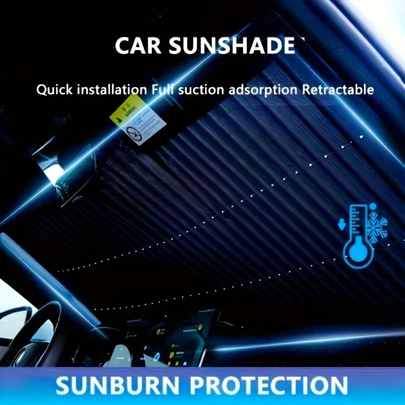 Retractable Car Windshield Sunshade with Suction Cups, Front & Rear UV Blocking Foldable Sun Shade