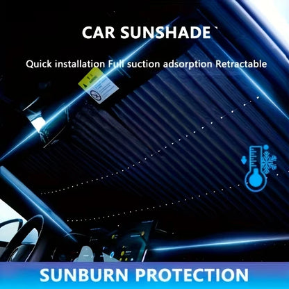 Retractable Car Windshield Sunshade with Suction Cups, Front & Rear UV Blocking Foldable Sun Shade