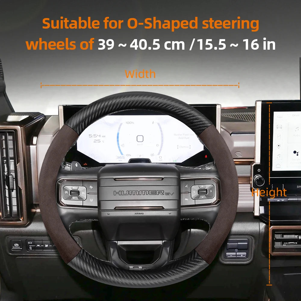 GMC Suede Carbon Fibre Steering Wheel Cover - Round Shape / L / Mocha