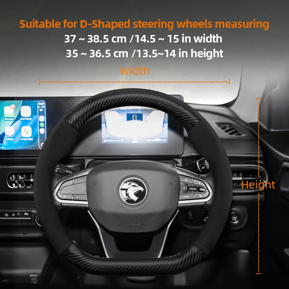 Proton Suede Steering Wheel Cover - D Shape / Medium / Black