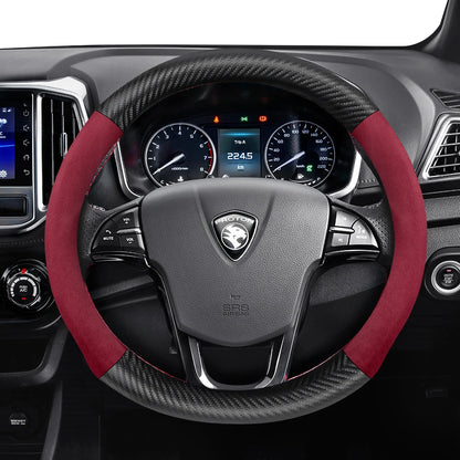 Proton Suede Steering Wheel Cover - Round Shape / One Size / Red