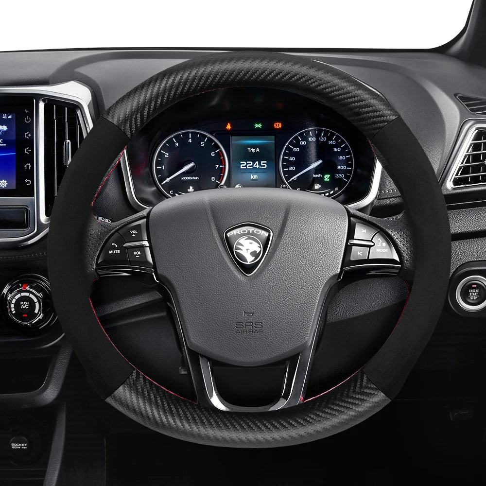 Proton Suede Steering Wheel Cover - Round Shape / One Size / Black