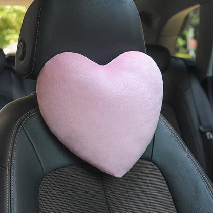 Heart-Shaped Plush Car Headrest Pillow - Soft Neck Support Cushion