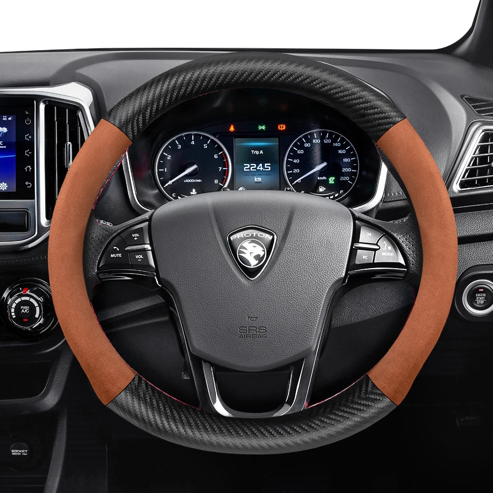 Proton Suede Steering Wheel Cover - Round Shape / One Size / Brown