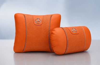 Mercedes Car Neck Pillow & Lumbar Support Cushion - Set Orange