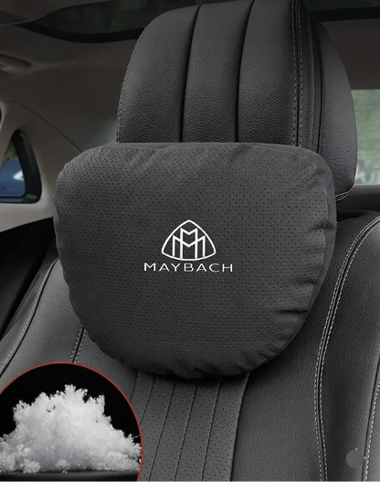 Car headrest cover with Maybach logo on a car seat