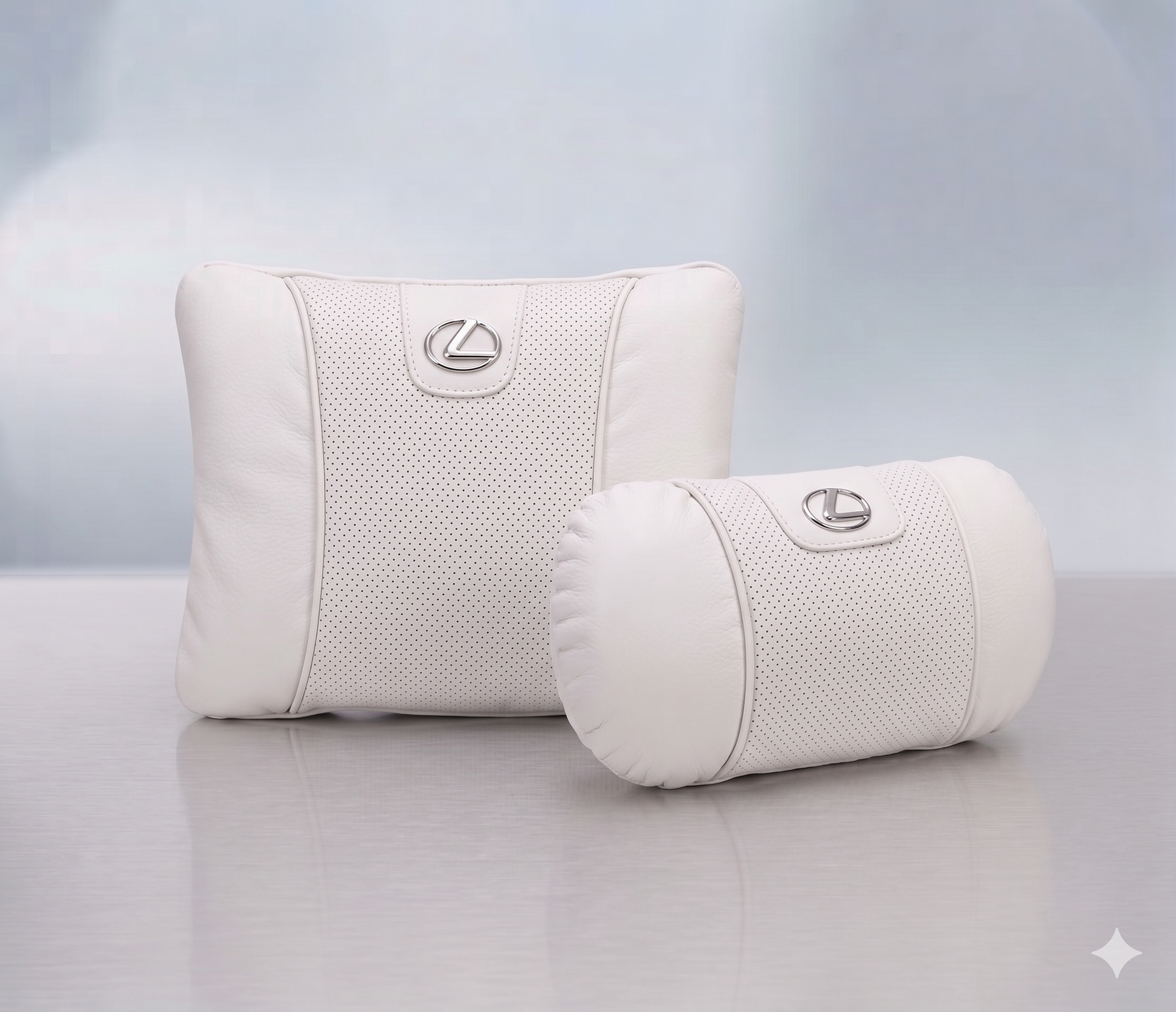 Lexus Car Neck Pillow & Lumbar Support Cushion - Set White