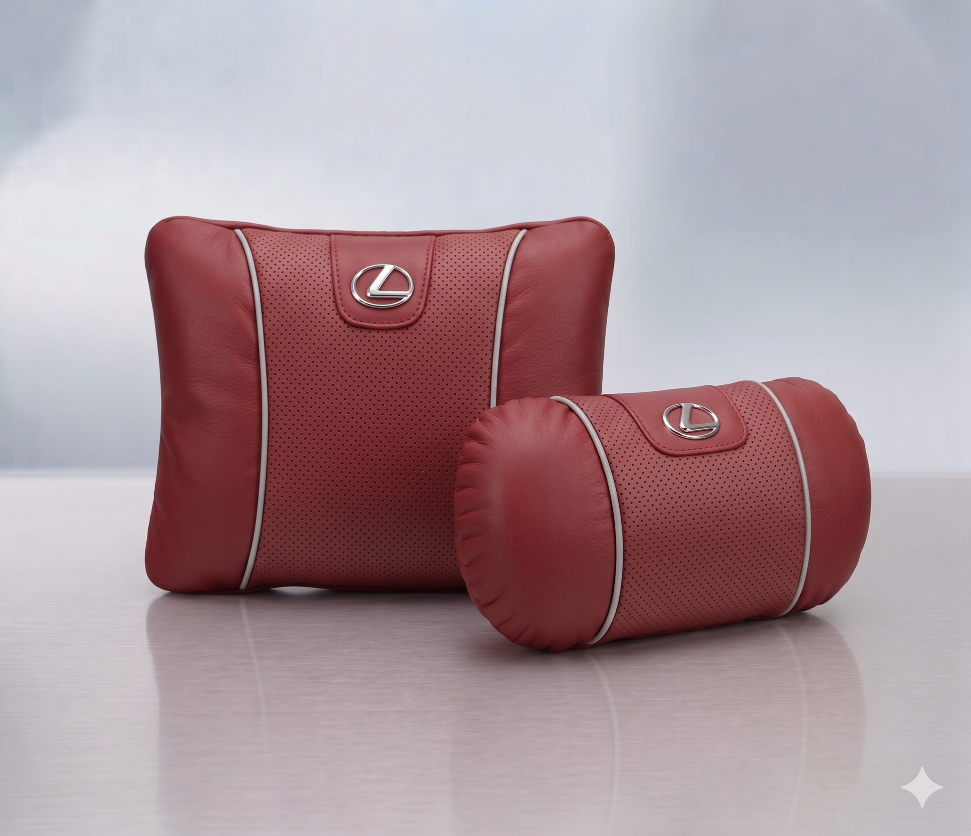 Lexus Car Neck Pillow & Lumbar Support Cushion - Set Red