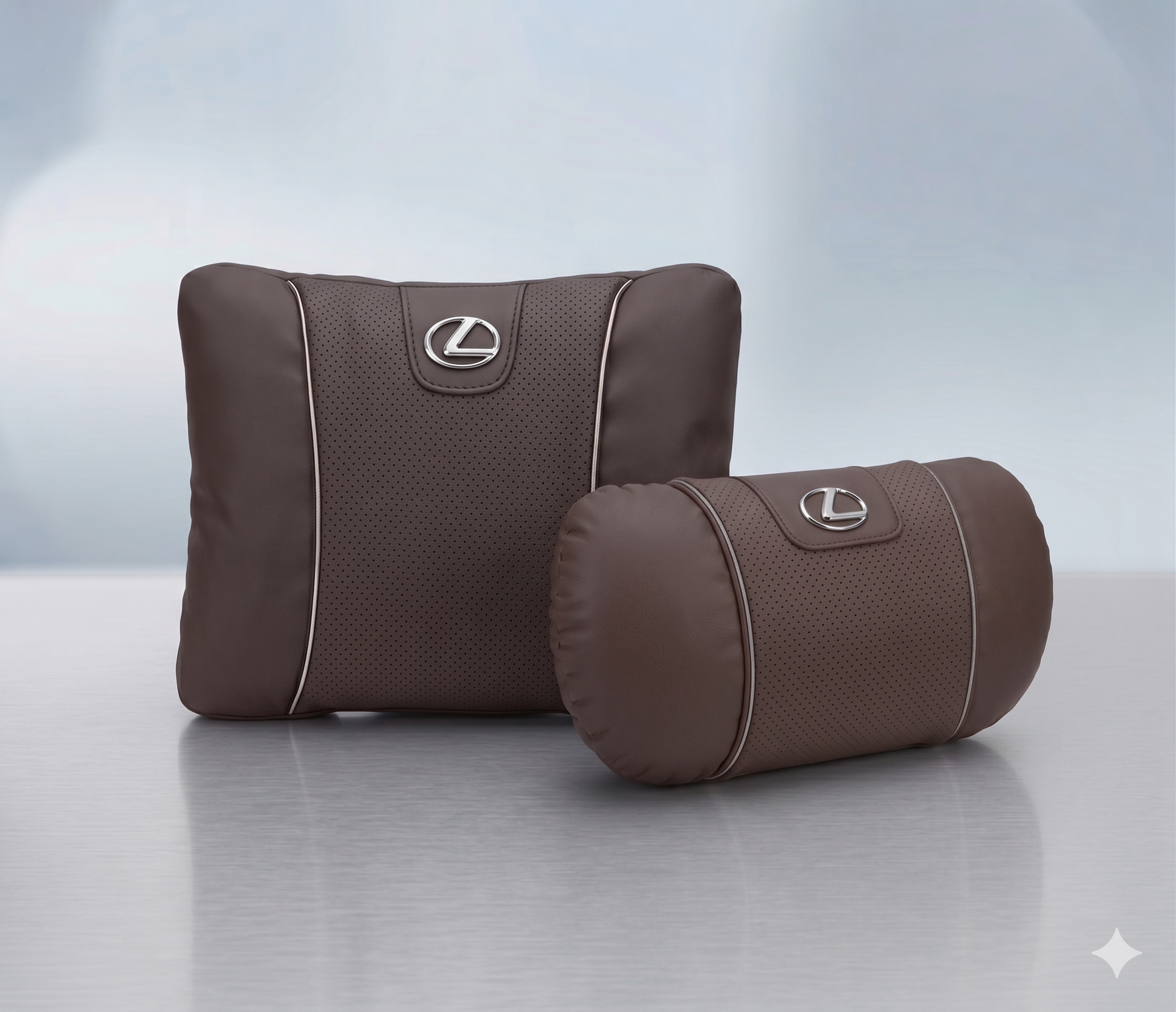 Lexus Car Neck Pillow & Lumbar Support Cushion - Set Brown